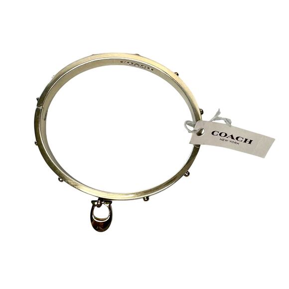 Coach Enamel Riveted Signature C Hinge Bangle Bracelet Teal Green- NWT - Picture 5 of 8